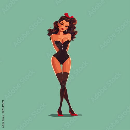 Pin up woman character icon flat vector design