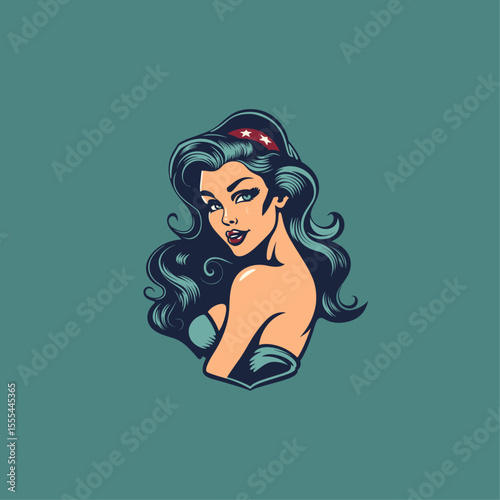 Pin up lady mascot logo icon flat vector design