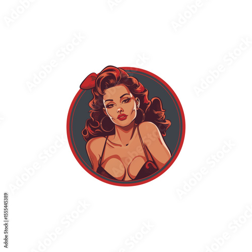 Pin up lady mascot logo icon flat vector design
