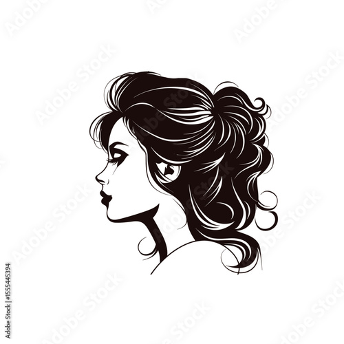 Female side face with hair logo icon flat vector design