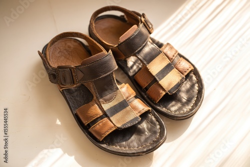 Simple Woven Leather Sandal Shoes on Surface