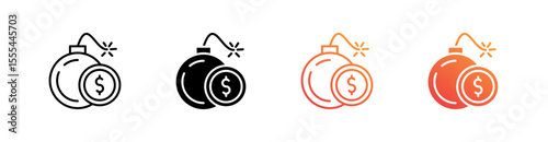 Debt Multiple Style Icon Set Vector 
