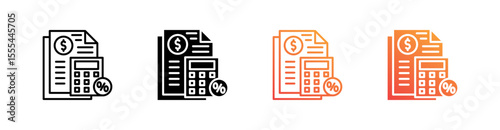 Tax Calculator Multiple Style Icon Set Vector 