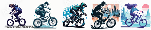vector image people riding a BMX white background