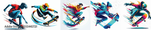 vector image man playing skateboarding white background