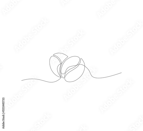 Abstract vector continuous simple line drawing icon of coffee beans in silhouette sketch on white background.coffee shop, minimalist coffee illustration