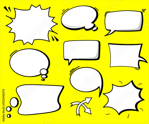 Set of Blank Cartoon Speech Bubbles on Yellow Background for Creativity