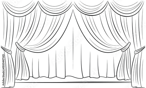 Elegant Stage Curtains Line Art: Theater, Event, and Performance Designs

