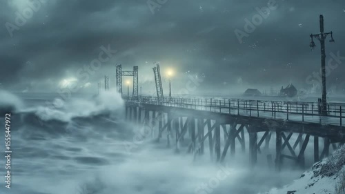 Wallpaper Mural Bleak winter wharf shrouded in snow Torontodigital.ca