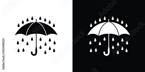 Umbrella Icon Set Black and White Raining Day Symbol, Graphics Illustration