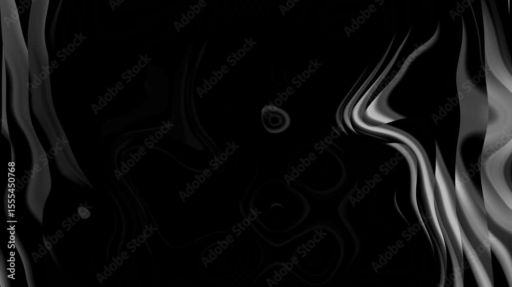 4k 3D animation of wavy black cloth surface that forms ripples like in fluid surface or folds like in tissue. abstract silicone water background, 3d render, holographic foil, liquid .