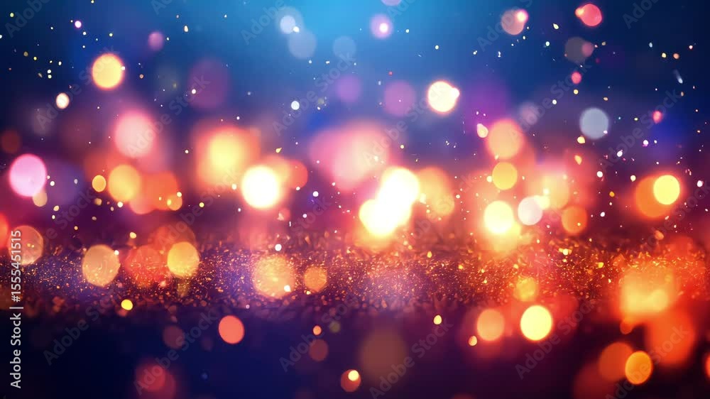 festive orange and pink bokeh light with gold glitter sparkle background