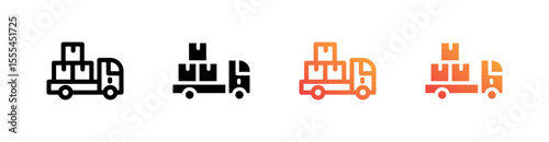 Cargo Truck Multiple Style Icon Set Vector 