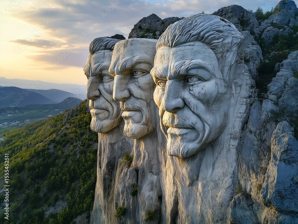 Fototapeta premium stone faces mountainside weathered rock majestic sculpture imposing figures
