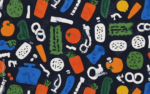 Abstract vegetables and white shapes pattern