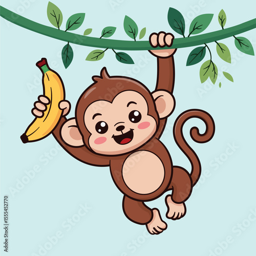 Playful Monkey Kawaii Zoo Vector Image