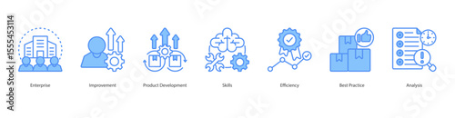 Business Performance banner web icon set vector illustration concept with icon of Enterprise, Improvement, Product Development, Skills, Efficiency, Best Practice, Analysis