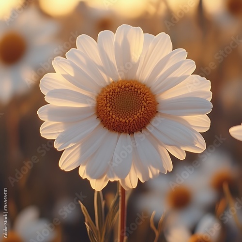 Delicate white flower bathed in golden sunlight