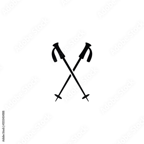 Black and White Ski Poles Crossed Silhouette Winter Sport Equipment Design