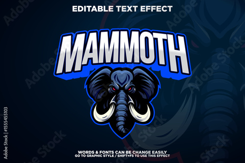 esport style editable text effect with angry mammoth mascot logo