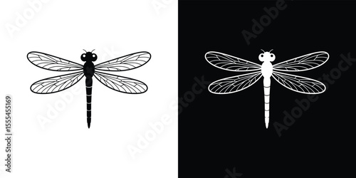 Dragonfly Silhouette on Contrasting Black and White Backgrounds Illustration Insect
