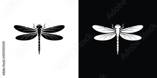 Inverted Dragonfly Silhouettes Black Insect on White, White Insect on Black Background