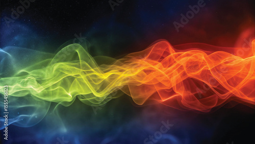 Abstract fiery smoke with colorful waves and motion for a dynamic hot energy background