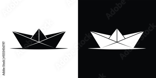 Paper Boat Illustration in Black and White Simple Design on Contrasting Backgrounds