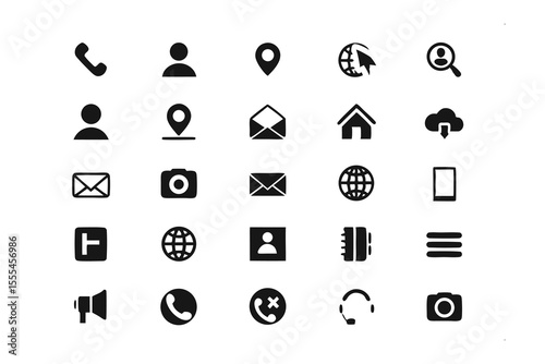 Essential Icon Collection: A comprehensive collection of essential black icons, designed for digital interfaces, communication tools, and various informational contexts.