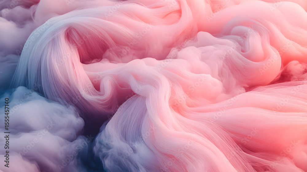Fototapeta premium Soft pink and purple fibers create cloud like formations, evoking dreamy and ethereal atmosphere