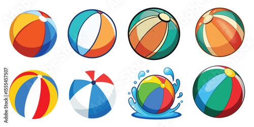 Collection of colorful beach balls for summer fun isolated on white background