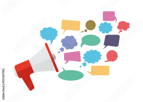 Hand holding a megaphone or bullhorn with word balloon vector illustration. stock illustration