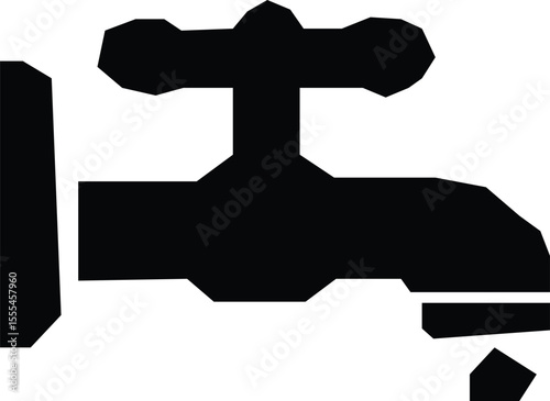 A black faucet with a drop of water icon Silhouette vector Illustration 