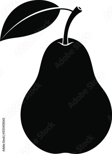 A black pear silhouette with a leaf on a yellow background in a minimalist style design graphic