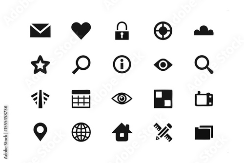 Basic Web Icon Set: A collection of basic web icons representing functionality, designed for user interface and web applications, minimalist style.