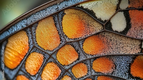 Moth wing under magnification with fine scales symmetrical design and subtle tone ideal for science nature or texture