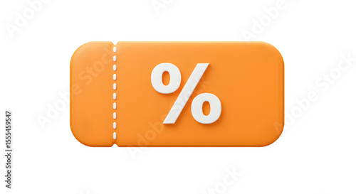 Orange 3D Discount Voucher Icon - Instant Savings Coupon, Isolated on White or Transparent Background