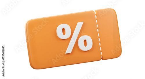 Orange 3D Discount Voucher Icon - Instant Savings Coupon, Isolated on White or Transparent Background