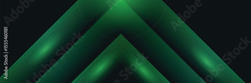 3D green techno abstract background overlap layer on dark space with glowing lines shape decoration. Modern graphic design element future style concept for banner, flyer, card, or brochure cover