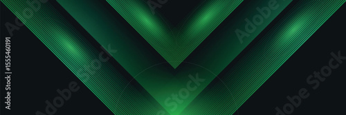3D green techno abstract background overlap layer on dark space with glowing lines shape decoration. Modern graphic design element future style concept for banner, flyer, card, or brochure cover