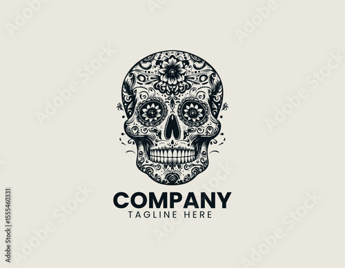 Elegant Skull with Floral Motif Mysterious Beauty Nature's Cycle Vector Logo Design