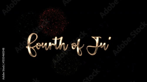 Independence Day text animation in gold, exploding on black background. Perfect for Fourth of July events and patriotic celebrations.