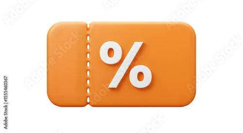 Orange 3D Discount Voucher Icon - Instant Savings Coupon, Isolated on White or Transparent Background