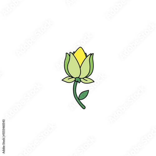 An icon of a green flower bud just beginning to open, symbolizing new beginnings, potential, growth, and the promise of bloom.