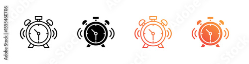 Alarm Clock Multiple Style Icon Set Vector 