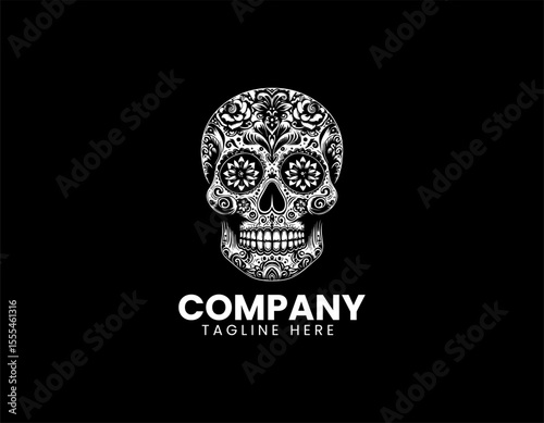 Elegant Skull with Floral Motif Mysterious Beauty Nature's Cycle Vector Logo Design