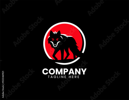 Vector logo of prowling wild wolf moving stealthily in natural wilderness setting