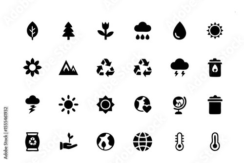 Iconic Elements: A visually engaging display of vector icons representing vital aspects of the environment, designed with sleek lines and bold simplicity, evoking a sense of modern eco-awareness.