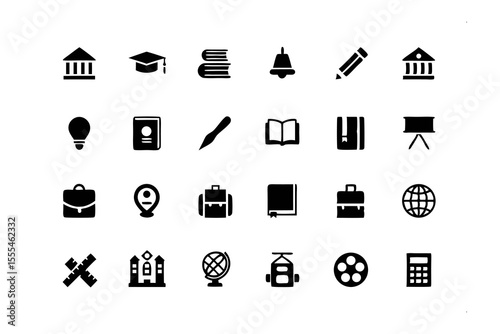 Educational Icons: A comprehensive collection of educational icons, featuring symbols of knowledge, learning, and academic pursuits in a simple yet elegant style.