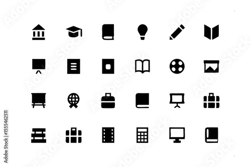 Learning and Education Icons: A collection of minimalist icons representing the tools and symbols of learning and education, perfectly suited for educational websites, applications.